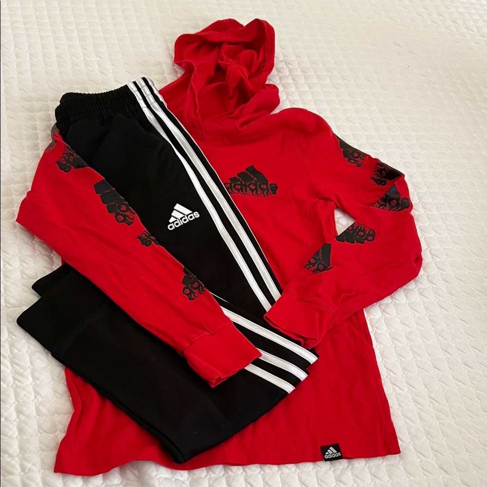 Adidas Red and Black Tracksuit with Logo Accents